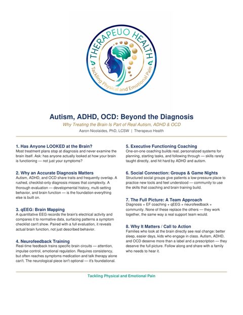 First page of the Autism, ADHD and OCD handout