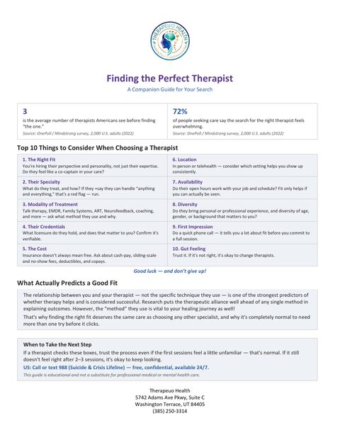 First page of the Finding a Therapist handout