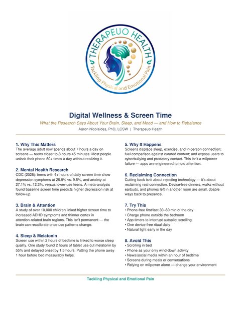 First page of the Screen Time handout
